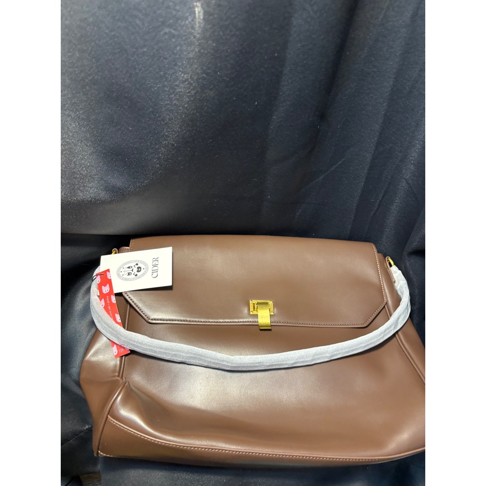 Cider Coffee Brown Faux Leather Messenger Bag Gold Twist Lock Satchel NWT
